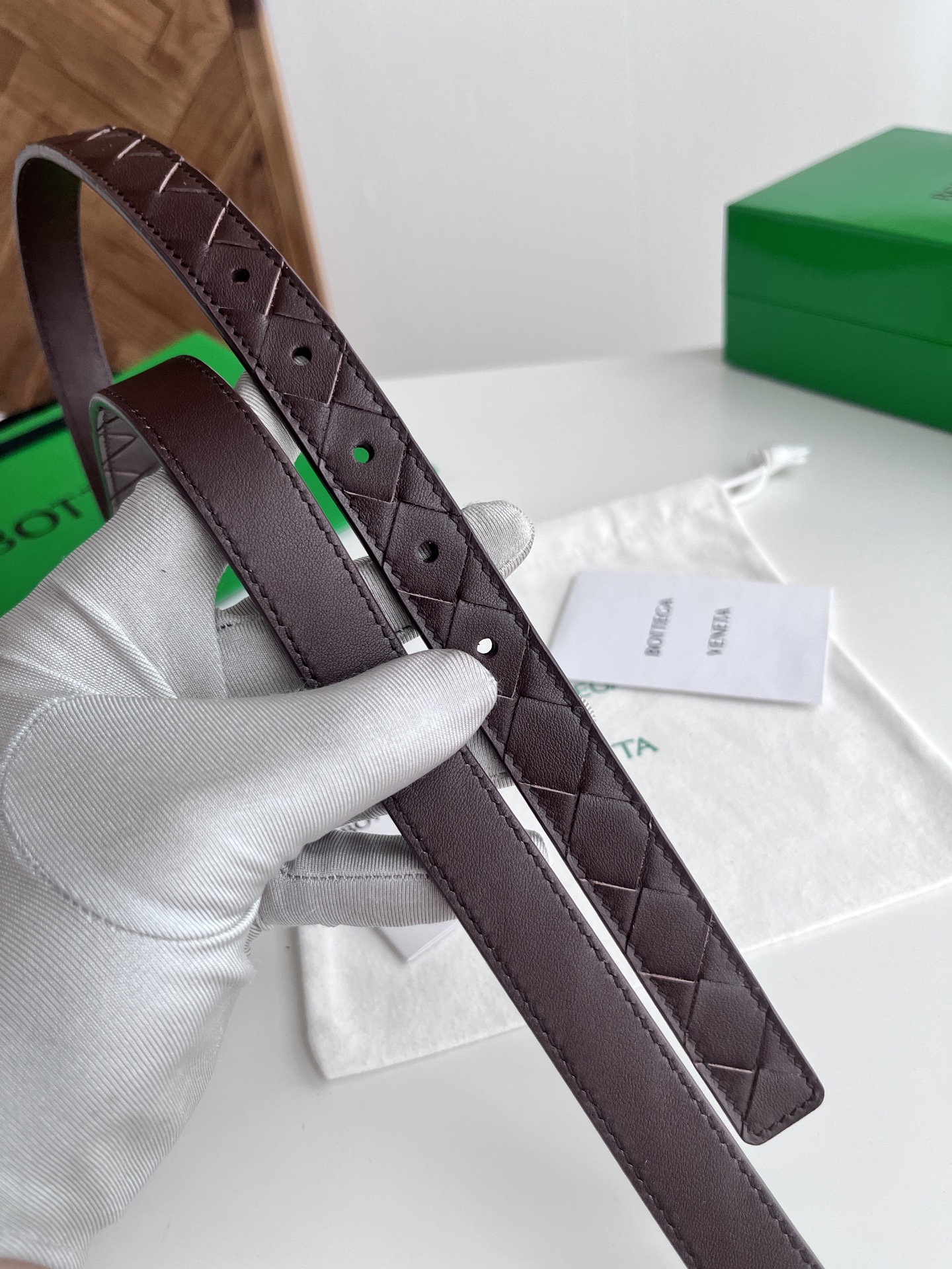 Bottega Veneta intreccio woven cowhide double-sided belt width 2.0cm