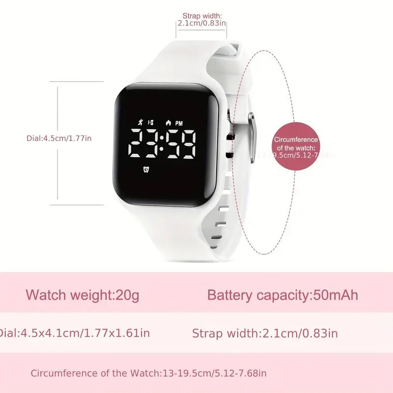 Waterproof Smart Watch with USB Charging, Digital Display & Multi-Color Silicone Strap