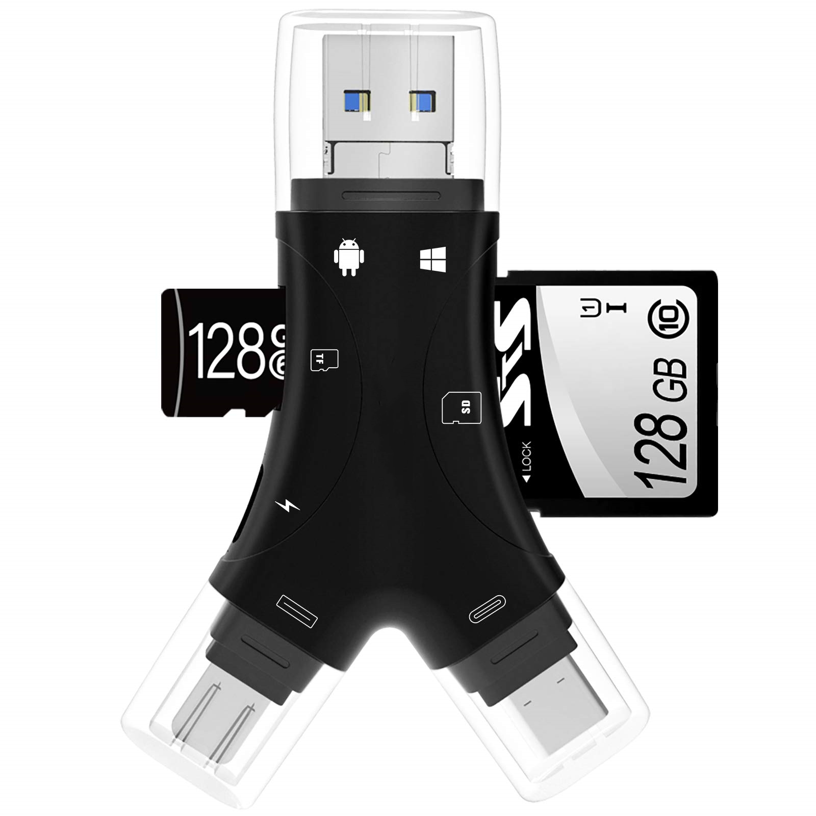 SD Card Reader for iPhone/ipad/Android/Mac/Computer/Camera,4 in1 Micro SD Card Reader Trail Camera Viewer, Portable Memory Card Reader SD Card Adapter for SD and TF Cards