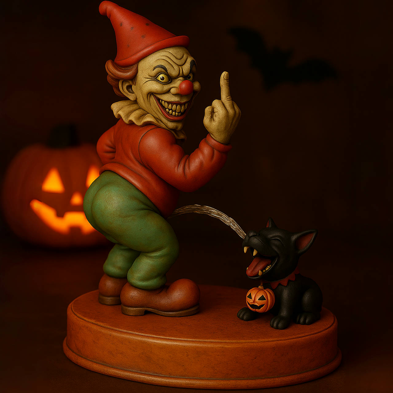 Halloween Mischief Playful Clown Spooky Pup Figurine
