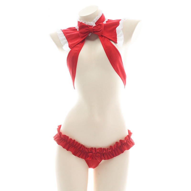 Bow Knot Bunny Tail Lingerie Bikini Set