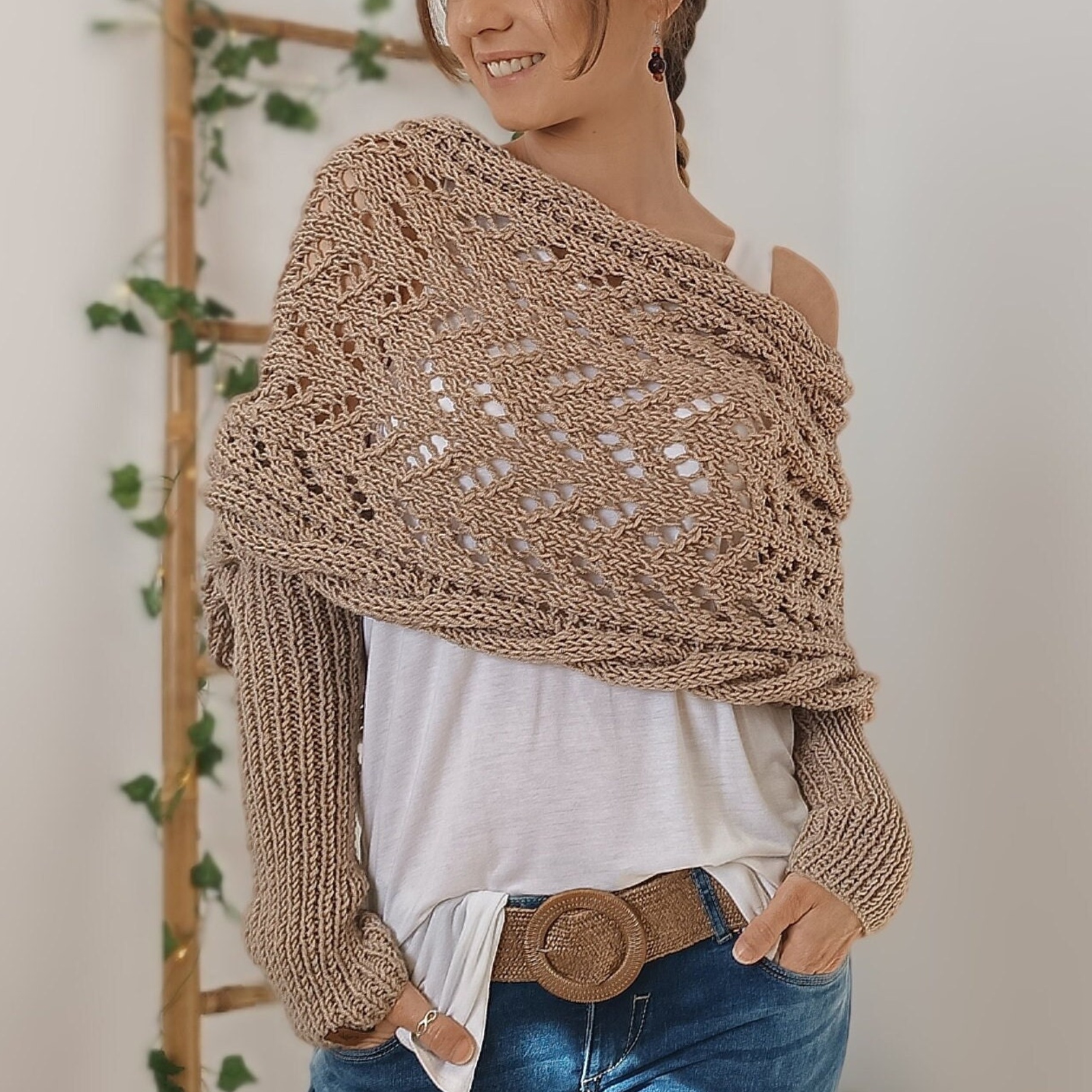 ON SALE🔥Scarf With Sleeves, Knitted Cable Wrap