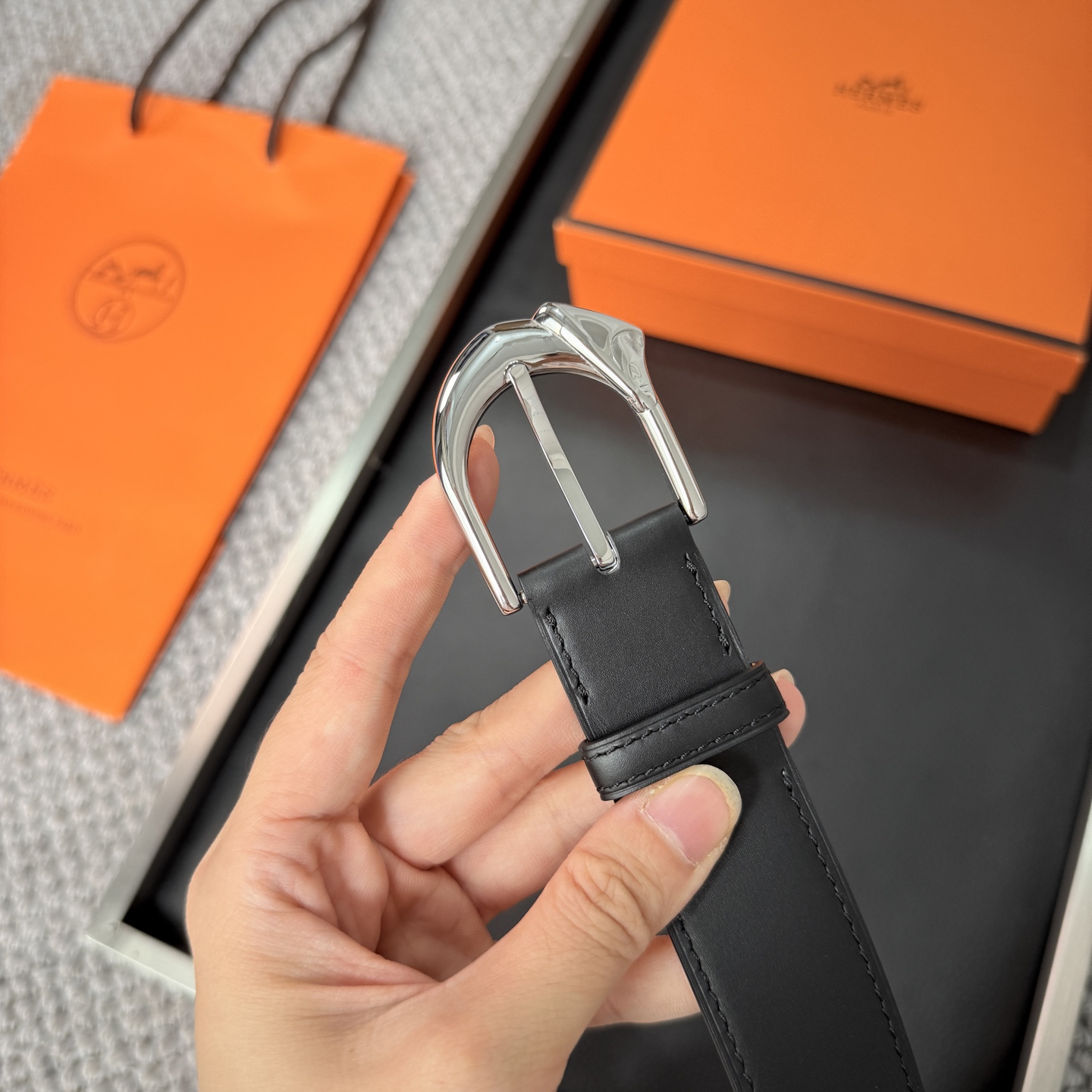 Hermès BoxTogo calfskin double-sided belt 3.2CM wide
