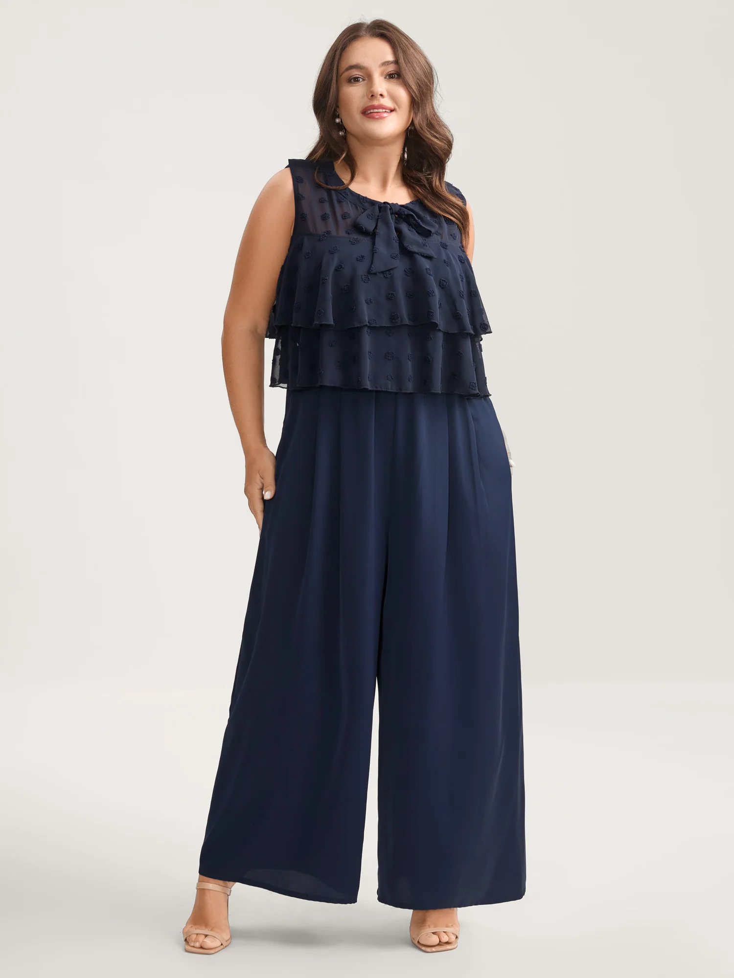 Polka Dots Adjustable Shoulder Sheer Jumpsuit