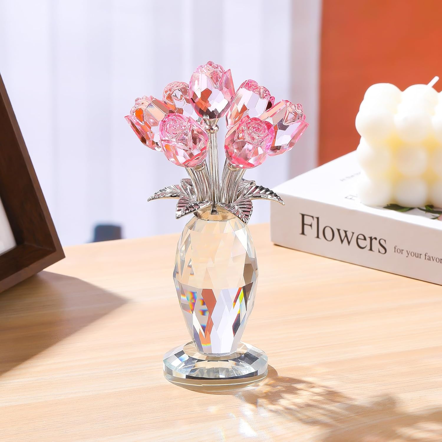 🔥ON SALE🔥Crystal Rose Flower Figurine with Vase