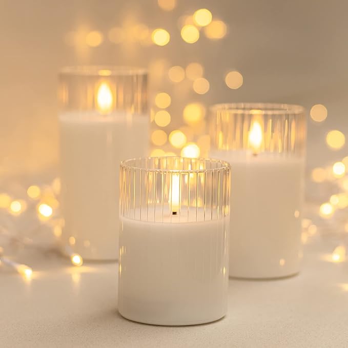 🕯️🕯️Inner Stripe Electroplated Glass LED Flameless Candle (Set of 3)