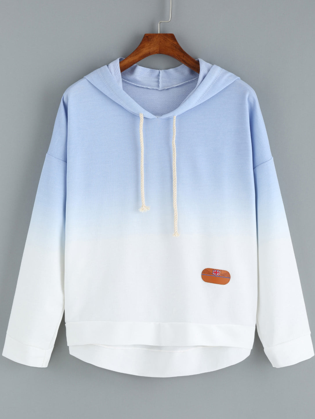 Ombre Hooded Dip Hem Flag Patch Sweatshirt