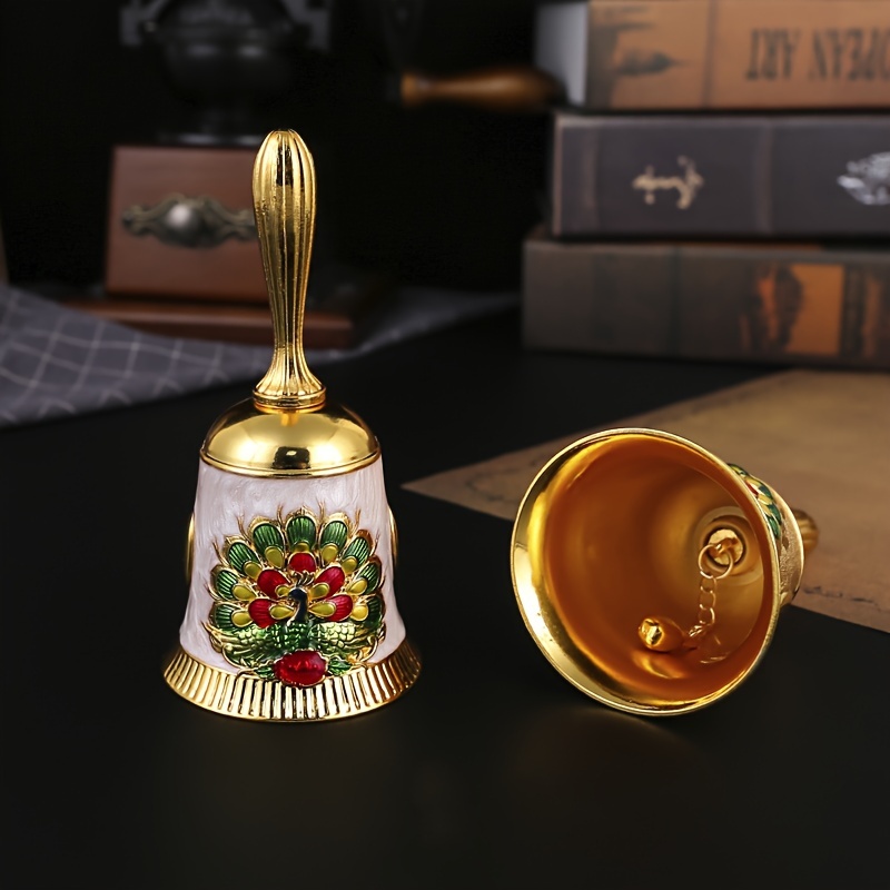 🦚🔔Handmade Peacock & Floral Antique Handbells – Vintage-Inspired Metal Bells