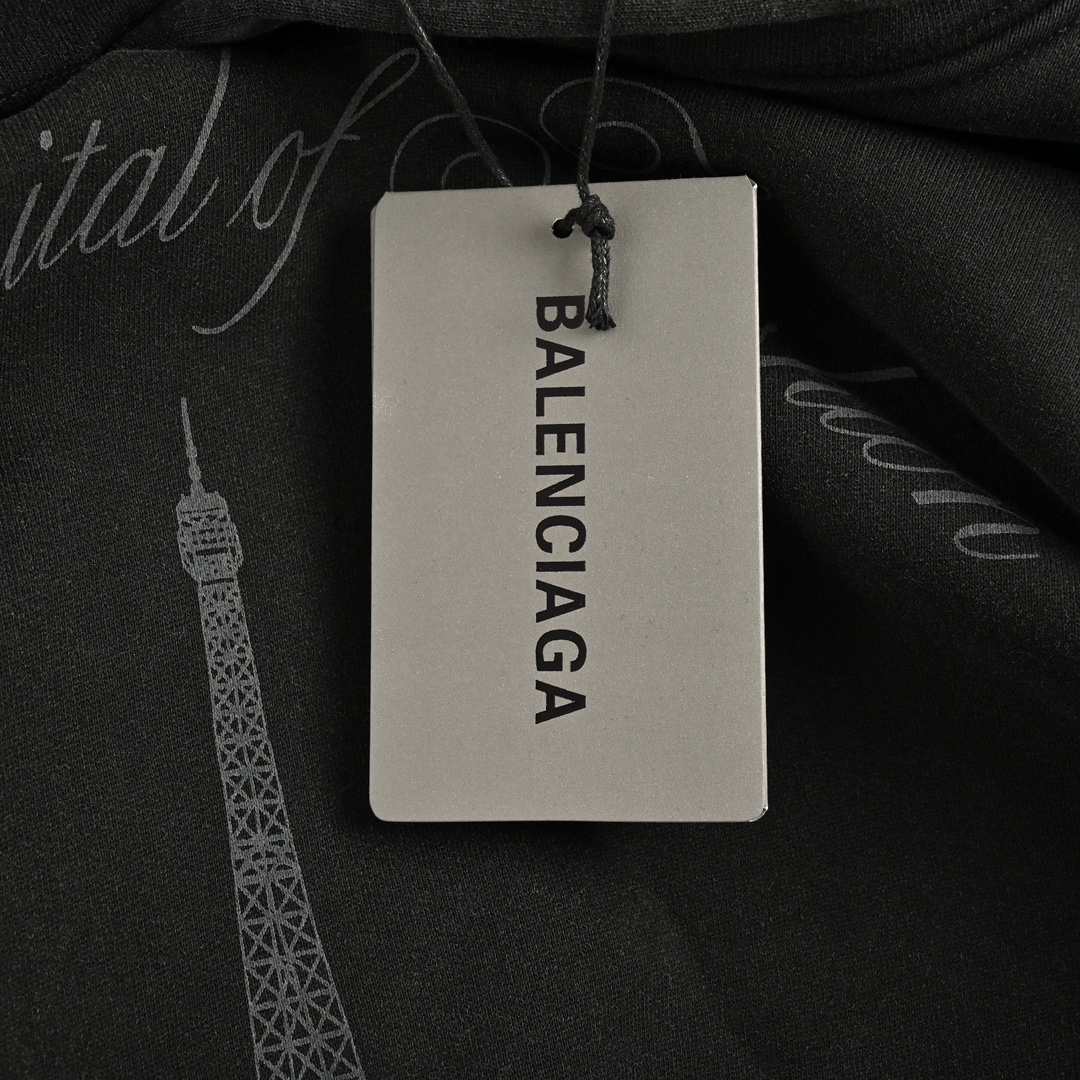 Balenciaga 24Fw Tower Print Washed Hoodie
