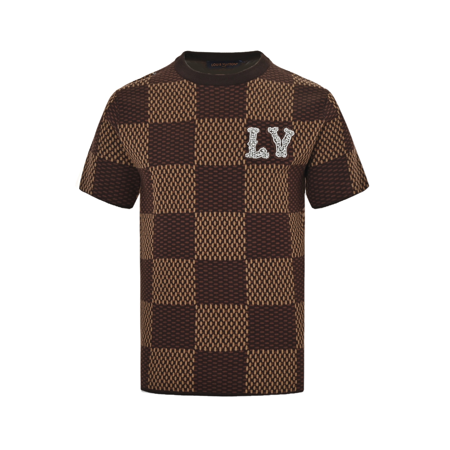 Louis Vuitton Pharrell diamond logo checkerboard knitted short sleeves