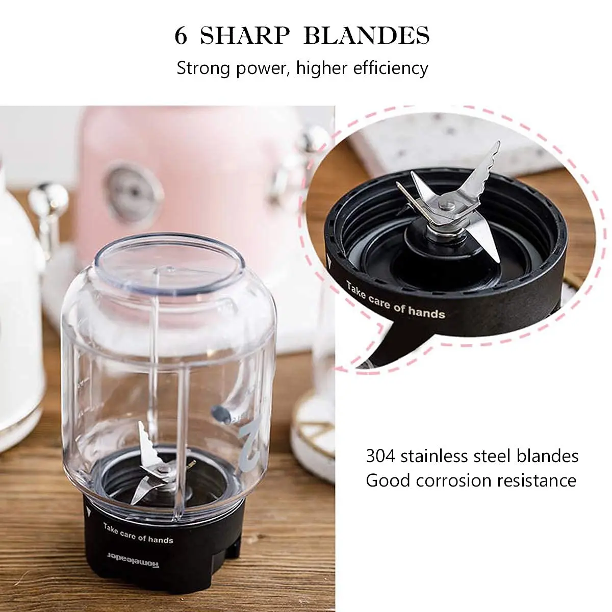 Personal Blender for Shakes and Smoothies, With 6 Sharp Blades, 21oz Travel Cup and Lids,Pink Machine,Function Blender Juicer