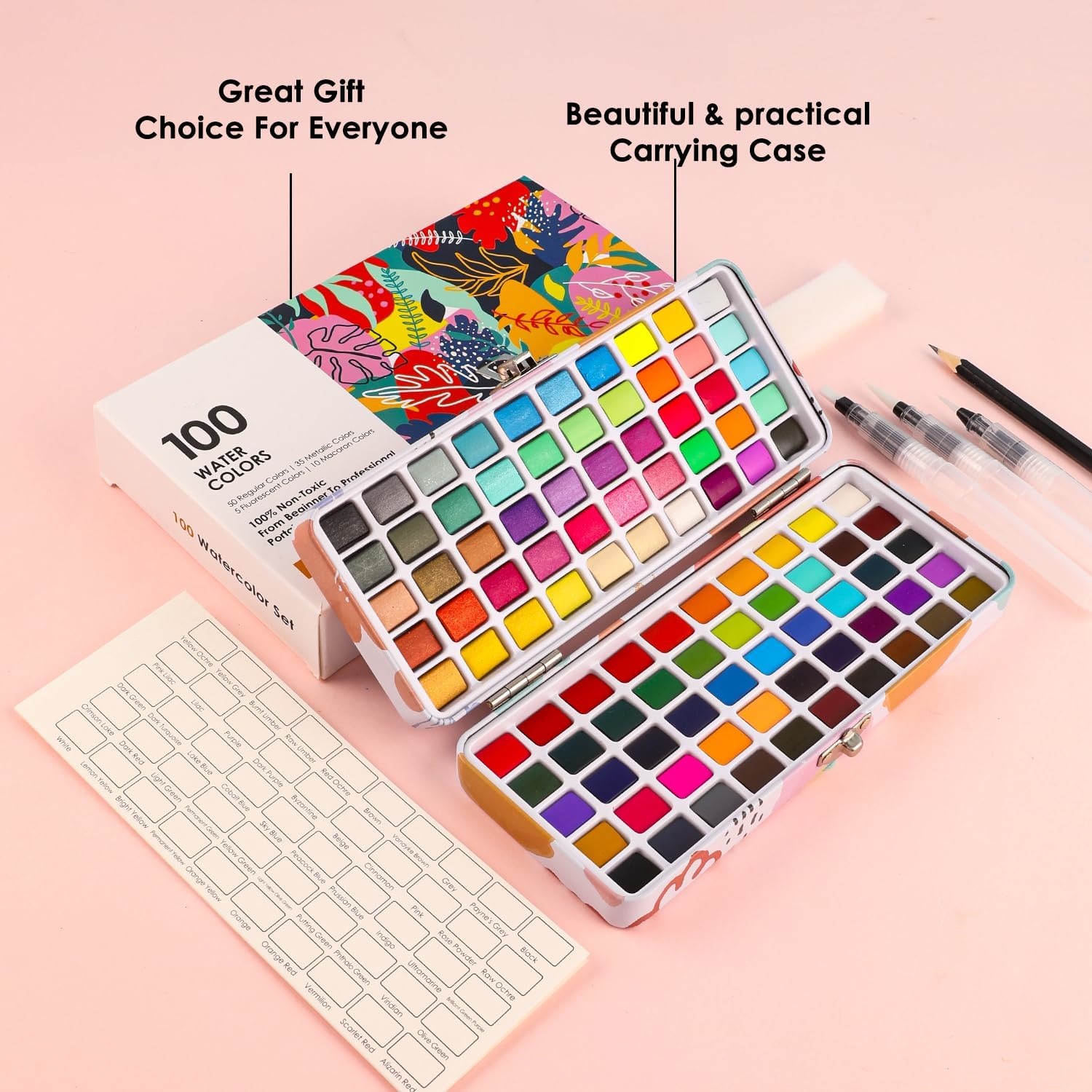 Perfect Starter Kit for Painting - Premium Watercolor Paint Set - with Water Brush Pens and Brush