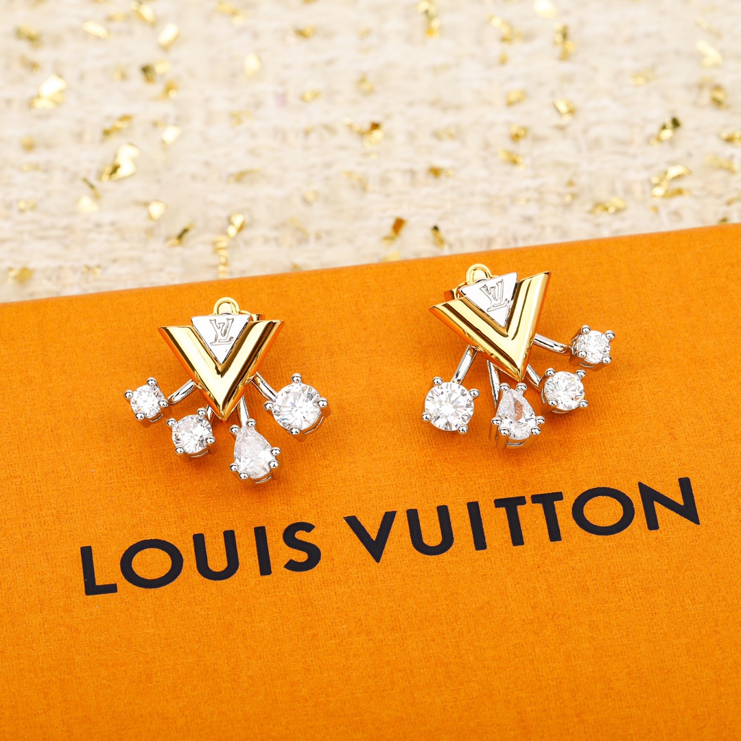 Louis Vuitton Letter V Rhinestone Four-claw Earrings