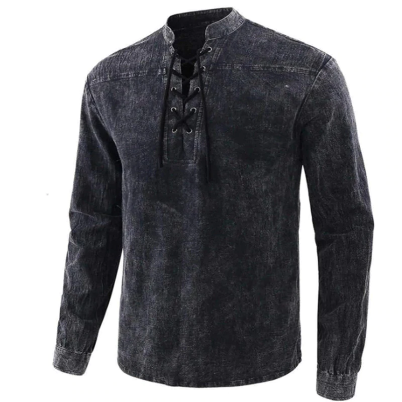 Solidny kolor vintage lace-up stand collar luźny casual