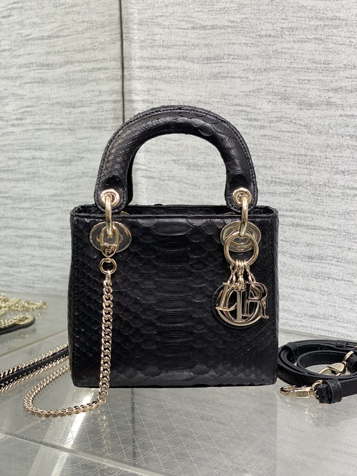 Dior Lady three-grid rare snakeskin Princess Diana bag