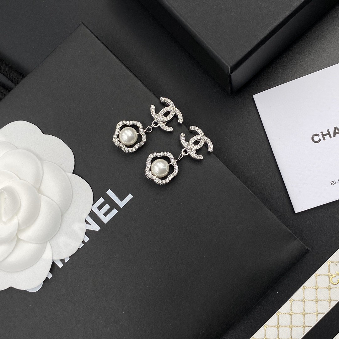 Chanel Double-Sided Camellia Pearl Earrings