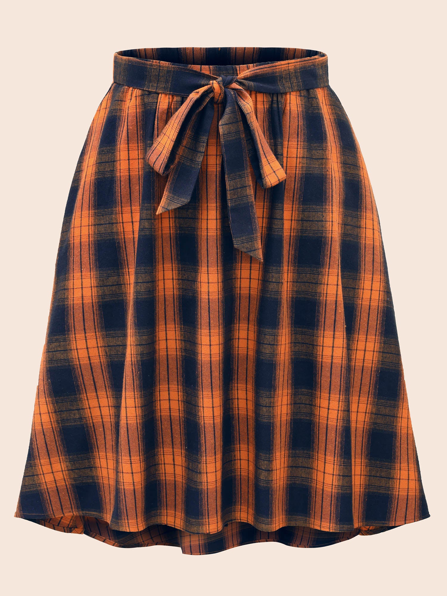 Plaid Waist Tie A-Line Skirt