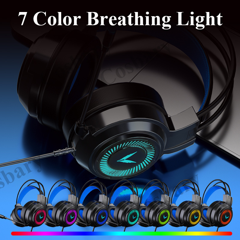 Hot Gaming Headset Gamer Headphones 7.1 Surround Sound Stereo Wired Earphones USB Microphone Colourful Light for PC Laptop PS4