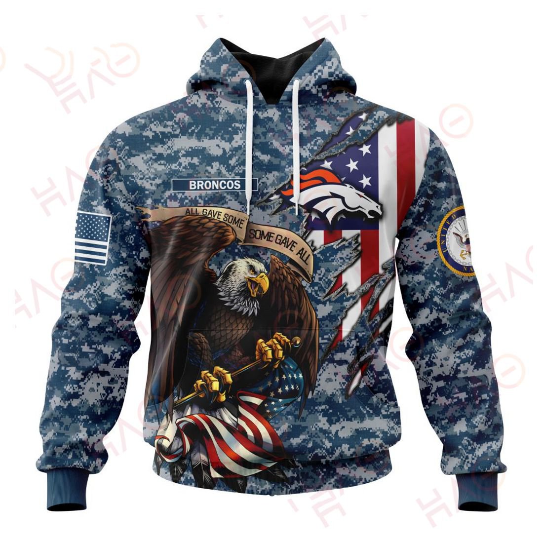 DENVER BRONCOS 3D HOODIE US NAVY VETERANS