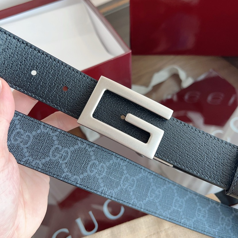Gucci GG swivel buckle leather belt 3.5cm wide