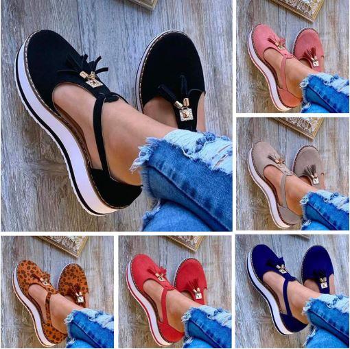 Women's Casual Platform Flat Comfort Fringe Shoes