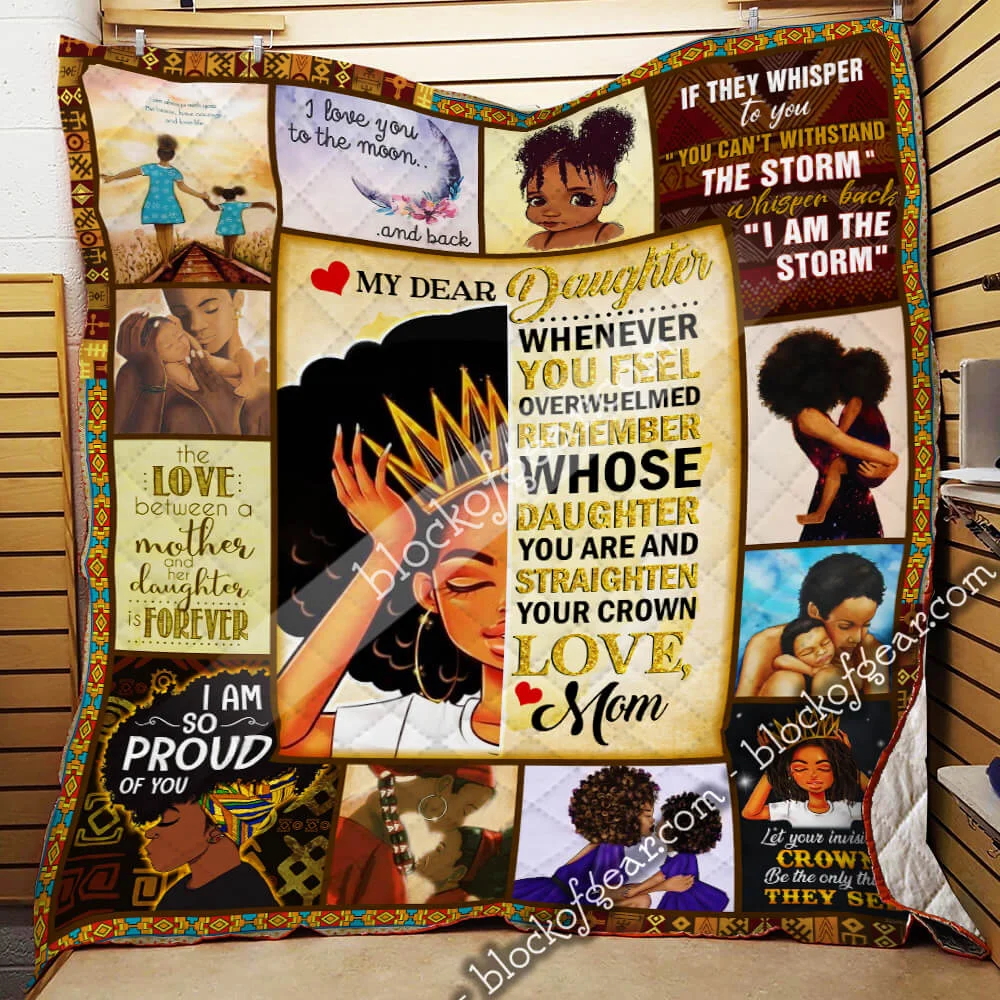 My Dear Daughter, Love Mom. Black Girl Quilt Blanket