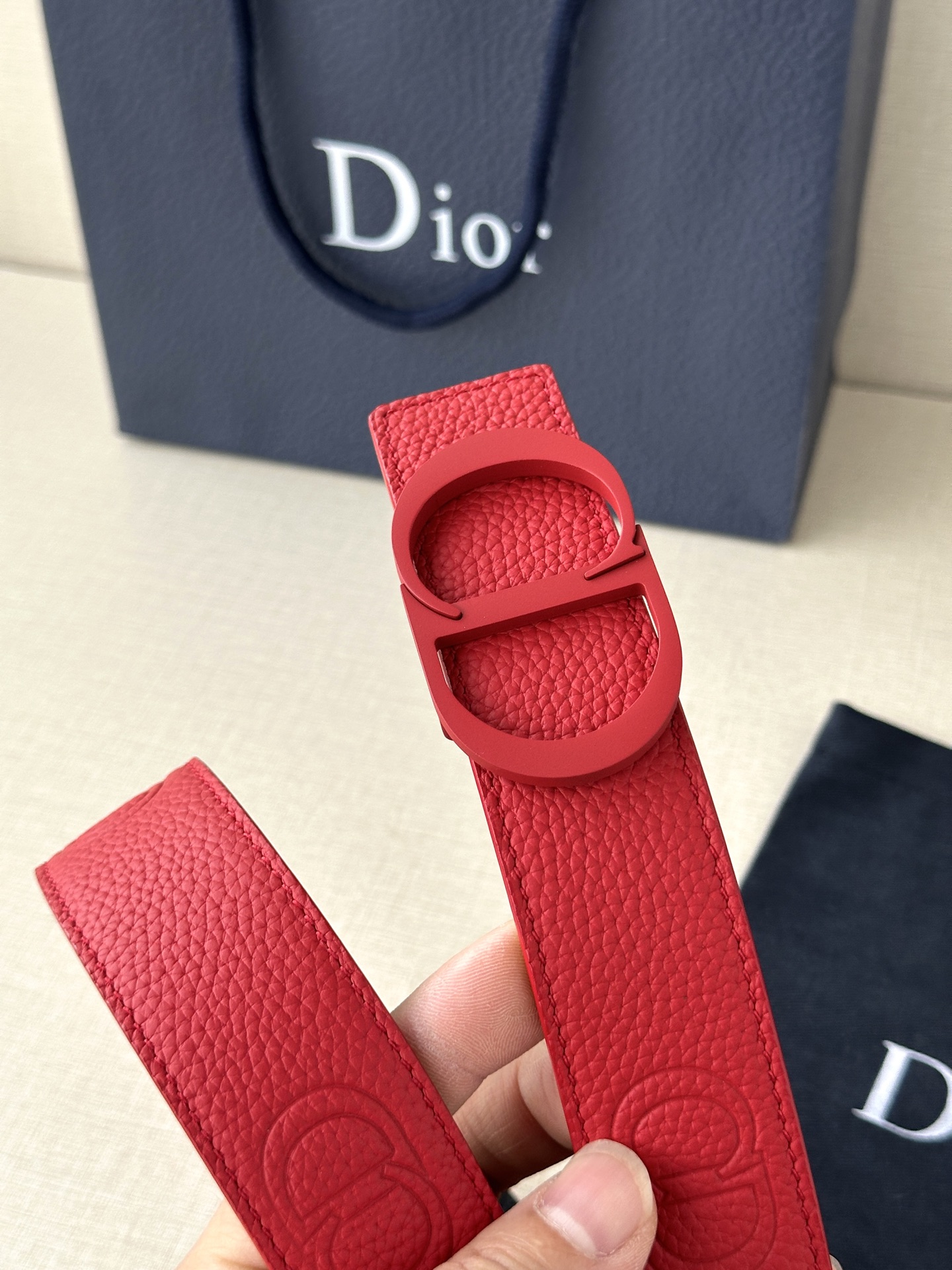 Dior embossed top layer leather belt 3.5CM wide
