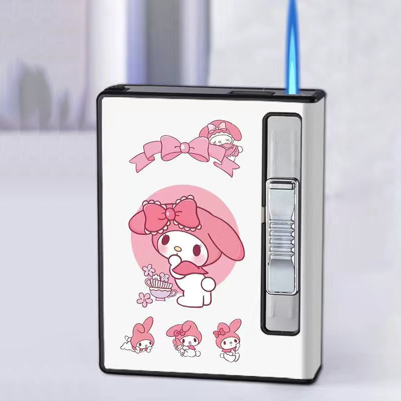 Cartoon Portable Storage Case Lighter 12Pcs Windproof Blue Flame.