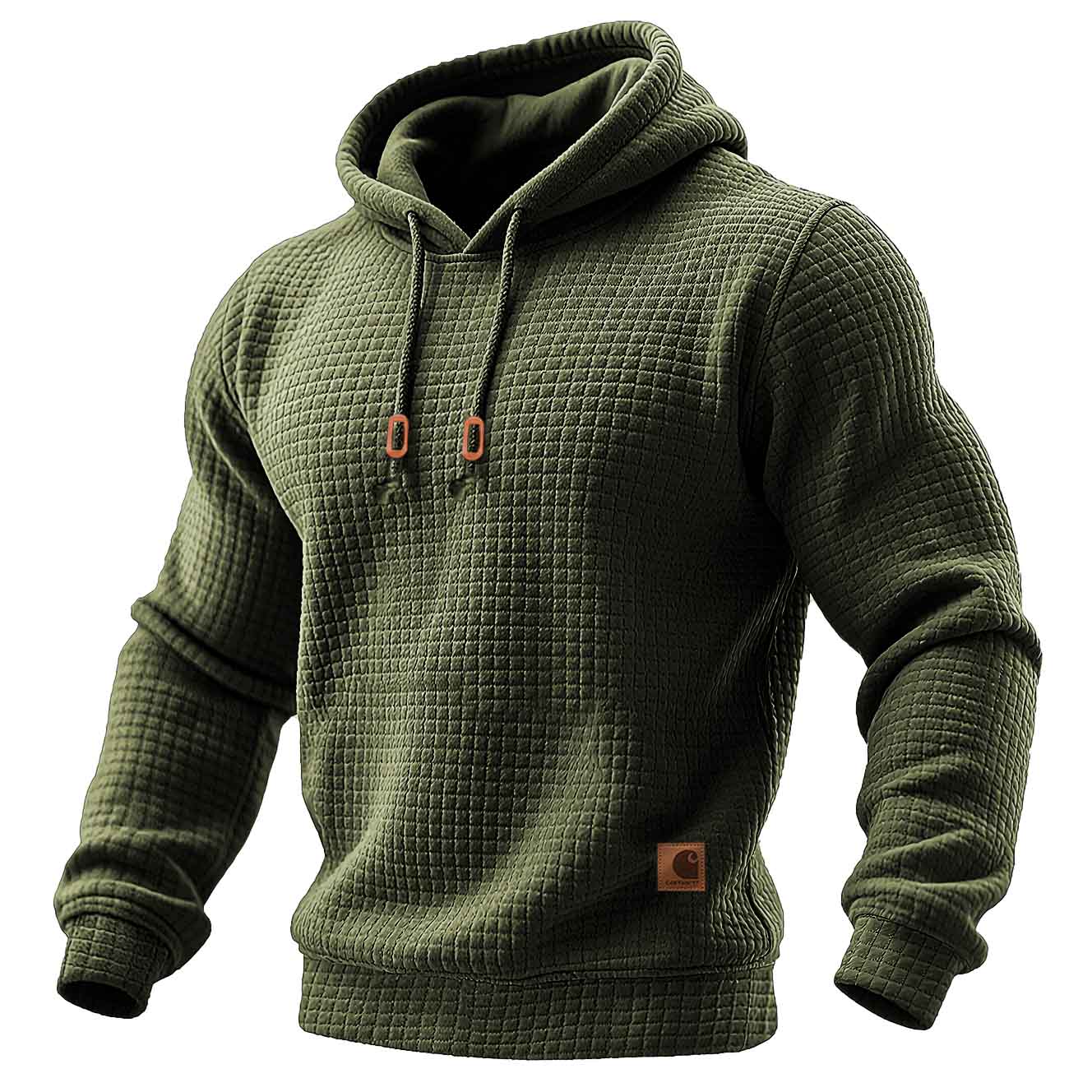 Men's Quilted Waffle Outdoor Sports Solid Color Long Sleeve Daily Tops Hoodie