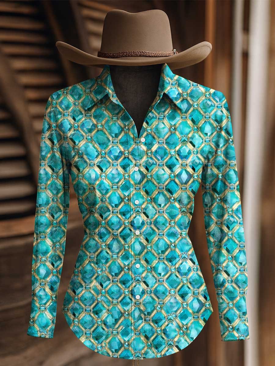 Women's Gemstone Print Western Long Sleeve Shirt