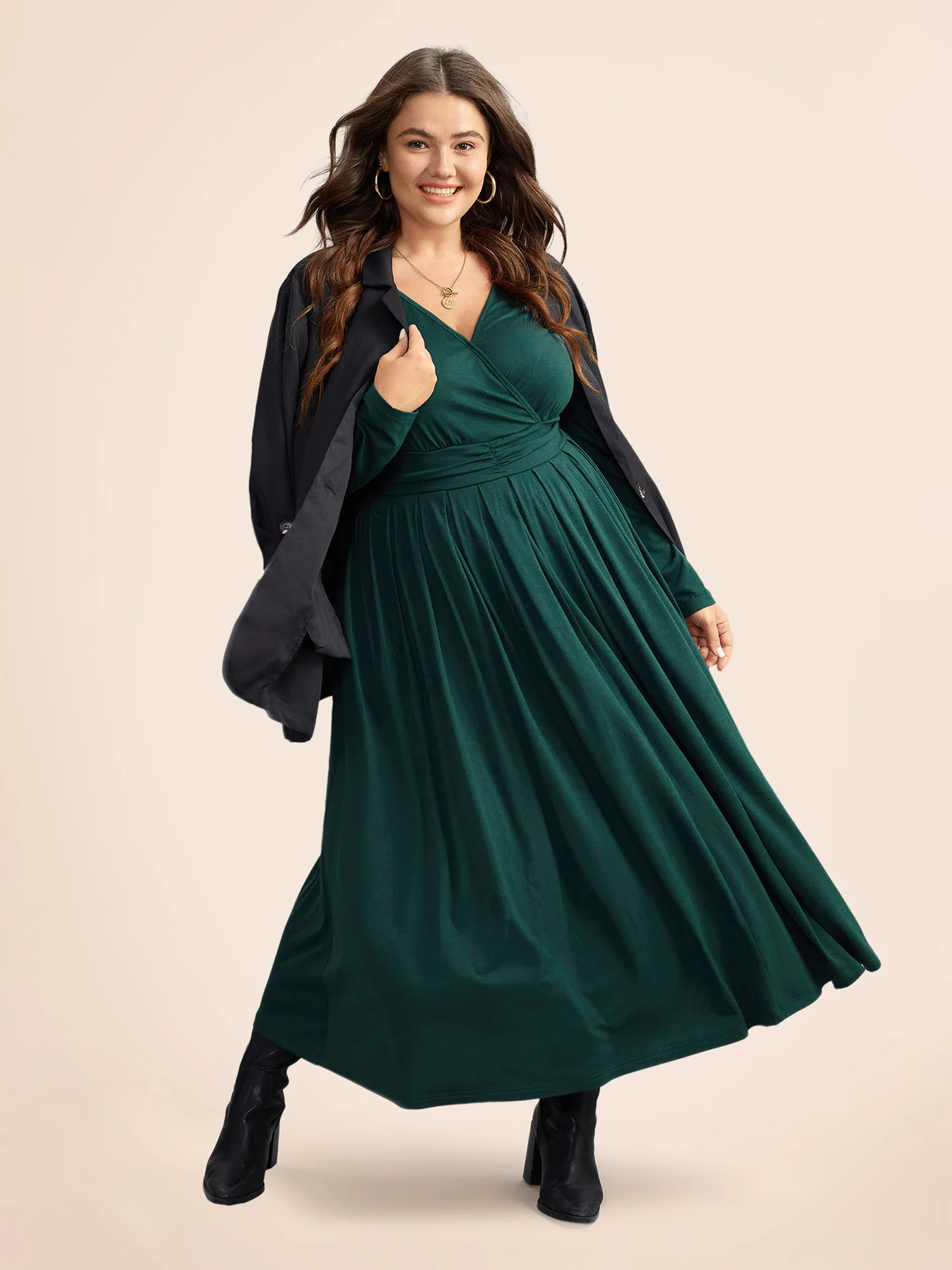 Supersoft Essentials Ruched Wrap Pleated Hem Dress