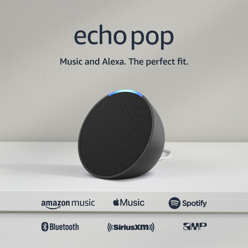 Amazon Echo Pop | Full sound compact smart speaker with Alexa | Charcoal