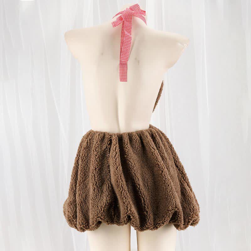Cartoon Bear Bow Knot Plush Halter Lingerie