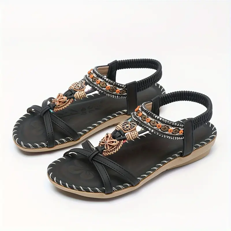 👣Women's rhinestone butterfly flat sandals, bohemian style open toe elastic summer sandals