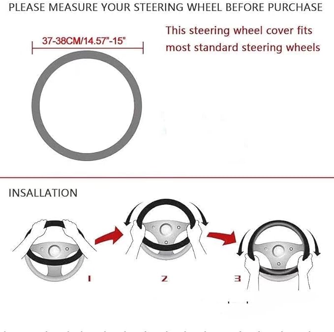 Steering wheel cover 3D embossed carbon fiber leather protective cover