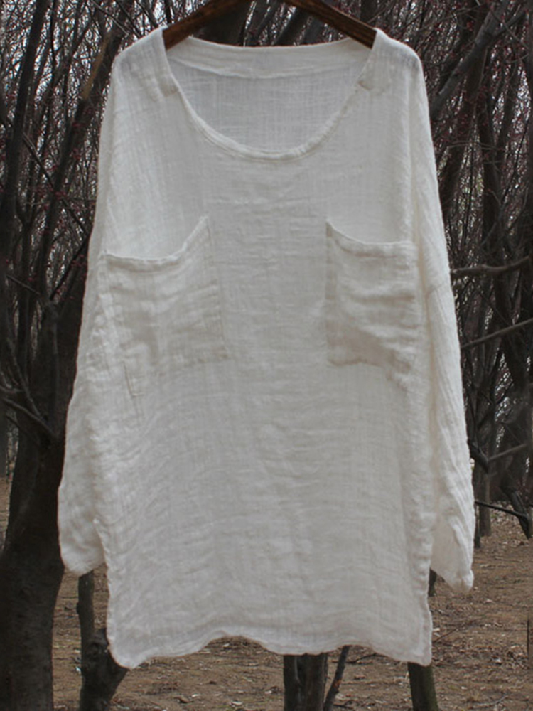 Round Neck Pocket Comfy Casual Shirt