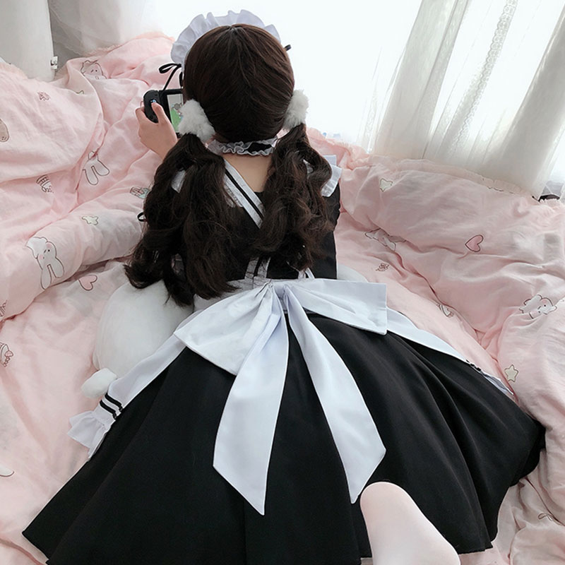Cosplay Bow Tie Lolita Maid Ruffle Costume Dress