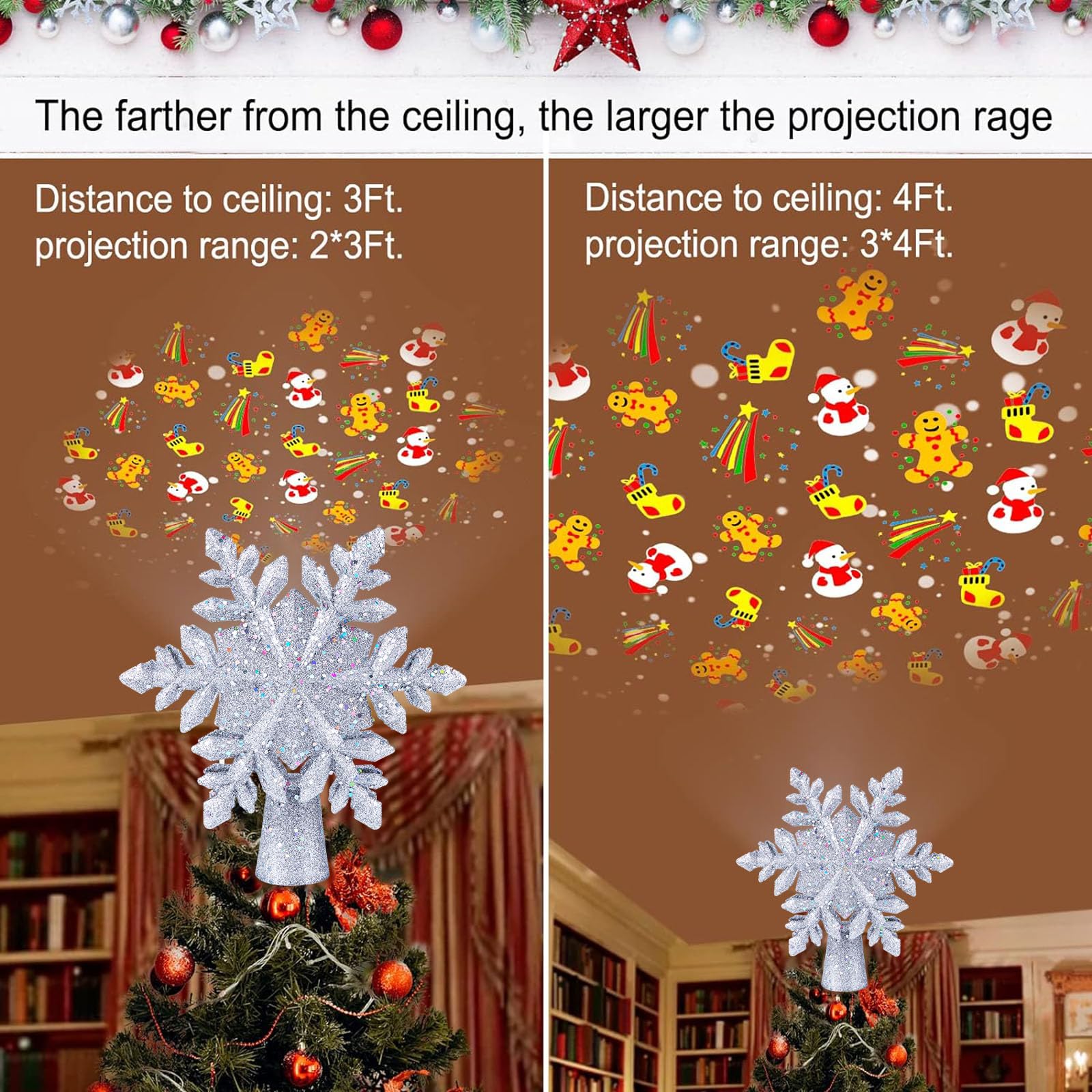 🎅Christmas Pre Sale🎄LED Star Tree Topper Snowflake Projector