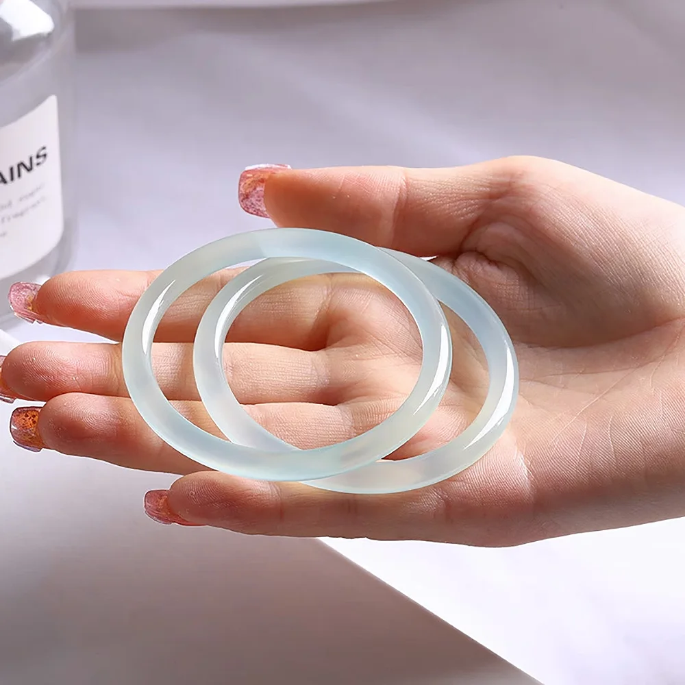 6mm Round Chalcedony Blue Women's Bangle Natural Jade Charm Jadeite Couple Bracelet High Quality Fine Jewelry Holiday Gifts