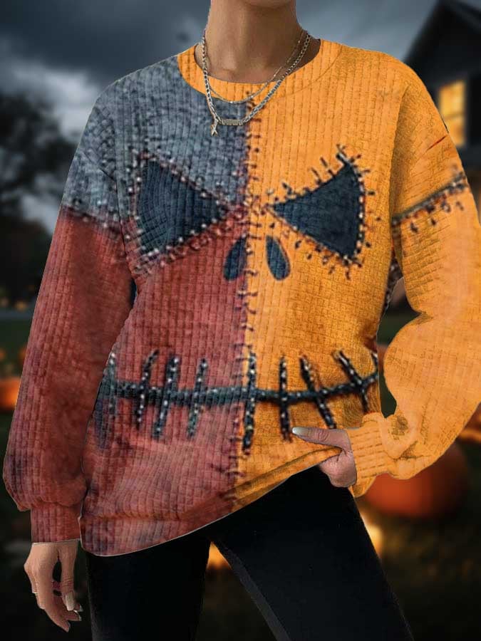 🔥Buy 3 Get 10% Off🔥Women's Halloween Pumpkin Face Printed Crew Neck Sweatshirt