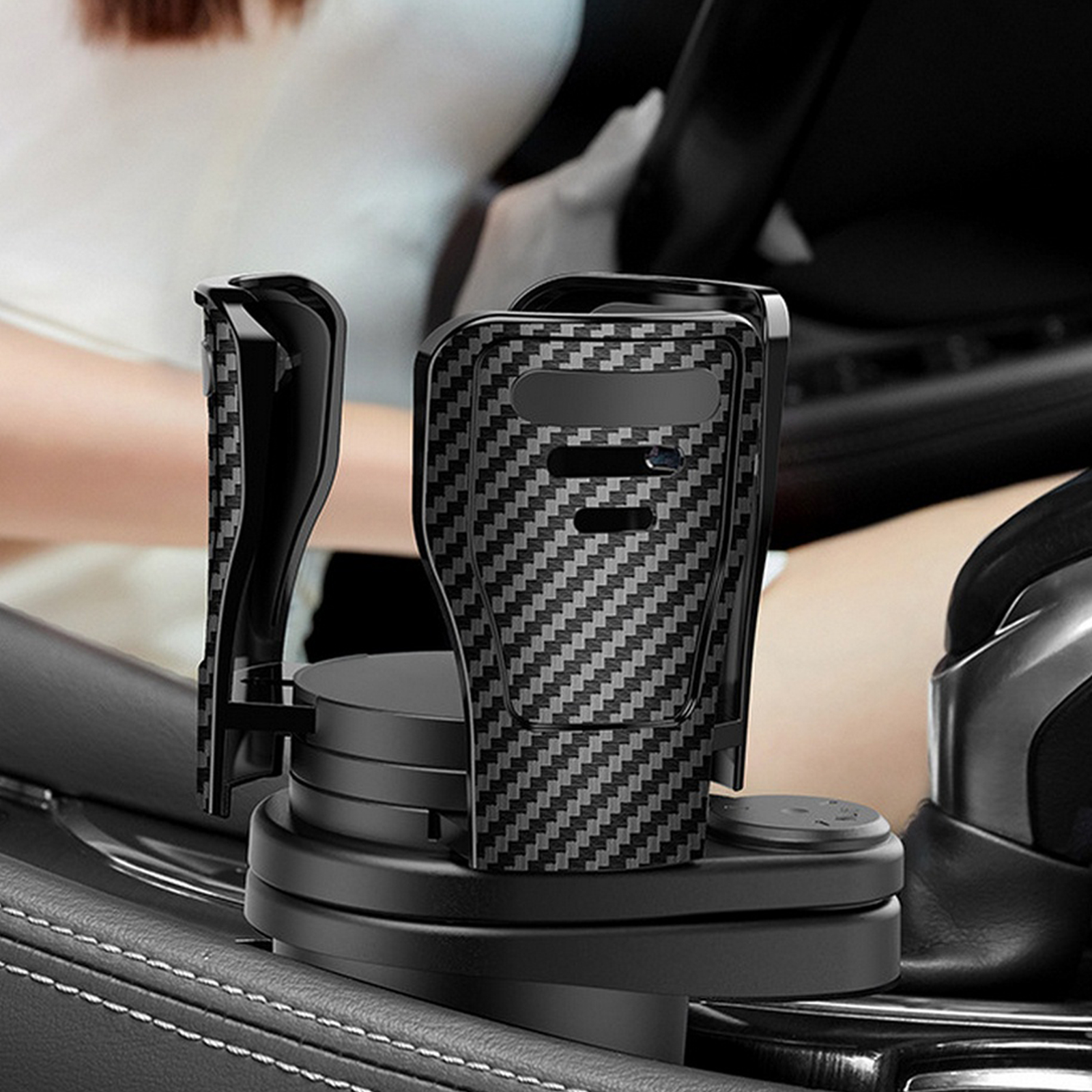 2 in 1 Car Water Cup Holder,Carbon Fiber Multifunctional Dual Cup Mount Extender
