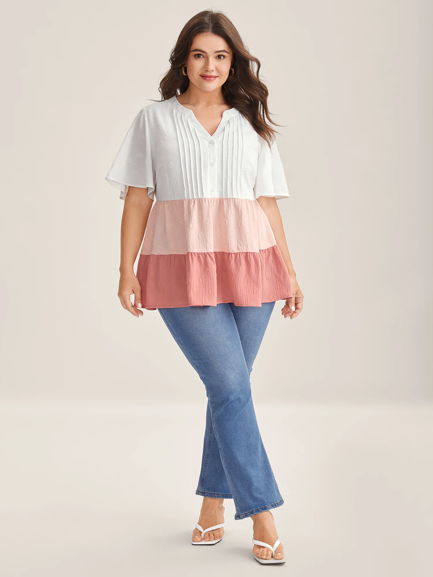 Toothpick Pleat Color Contrast Blouse