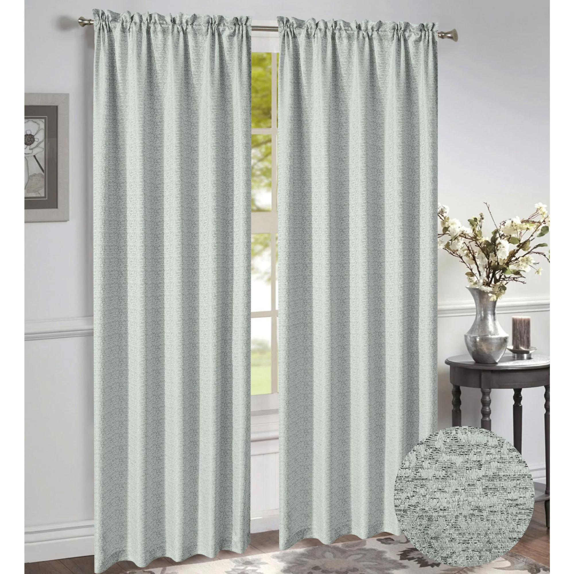 Norah Jacquard Rod Pocket Window Panel and Valance Treatments, All Sold Separately