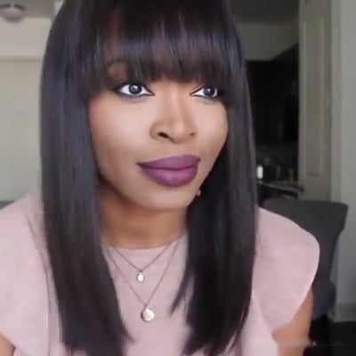 S43 Lace Front Long Straight Wig with Bangs for Women