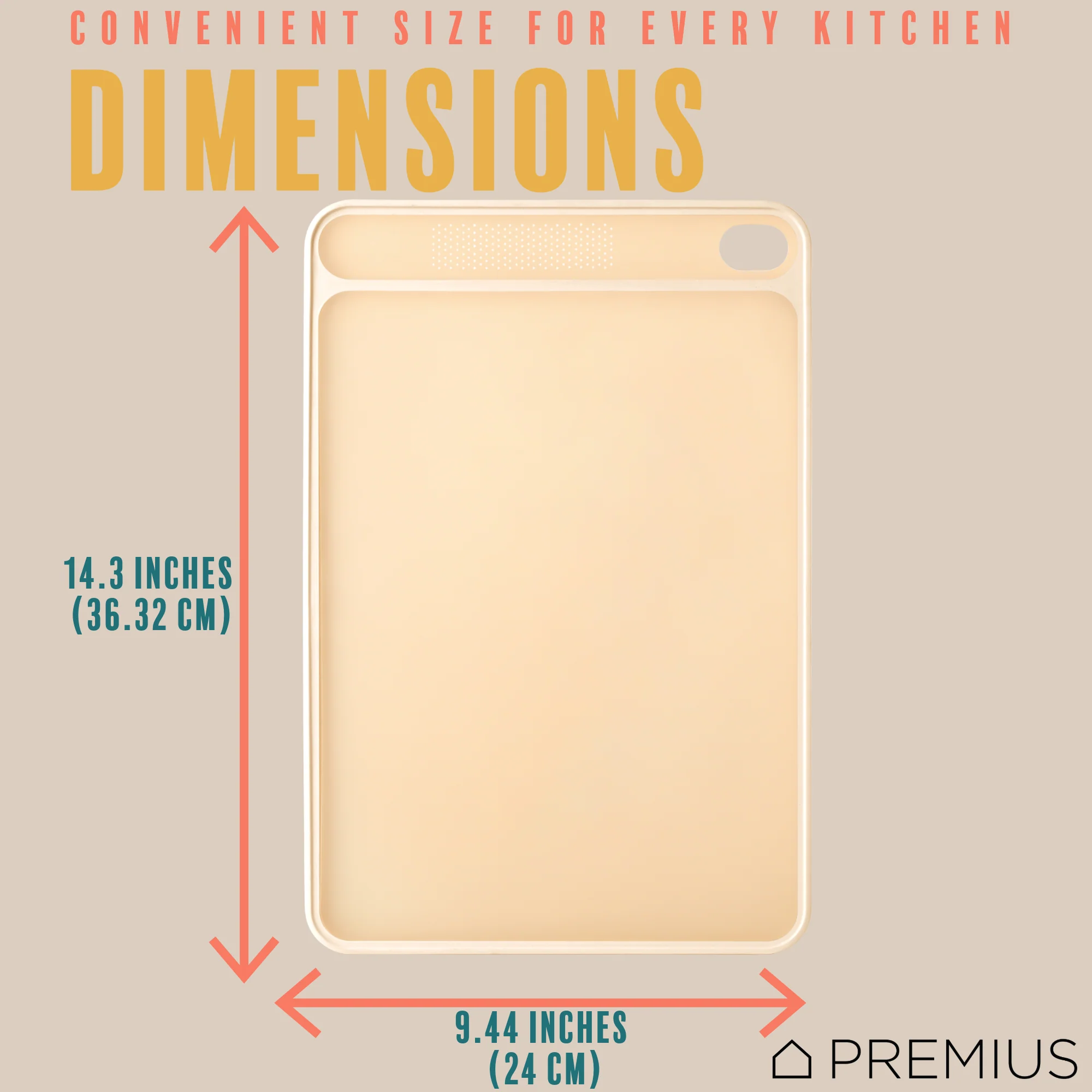 PREMIUS Reversible Non-Slip Cutting Board with Grater, Orange-Cream, Medium, 9.44x14.3 Inches