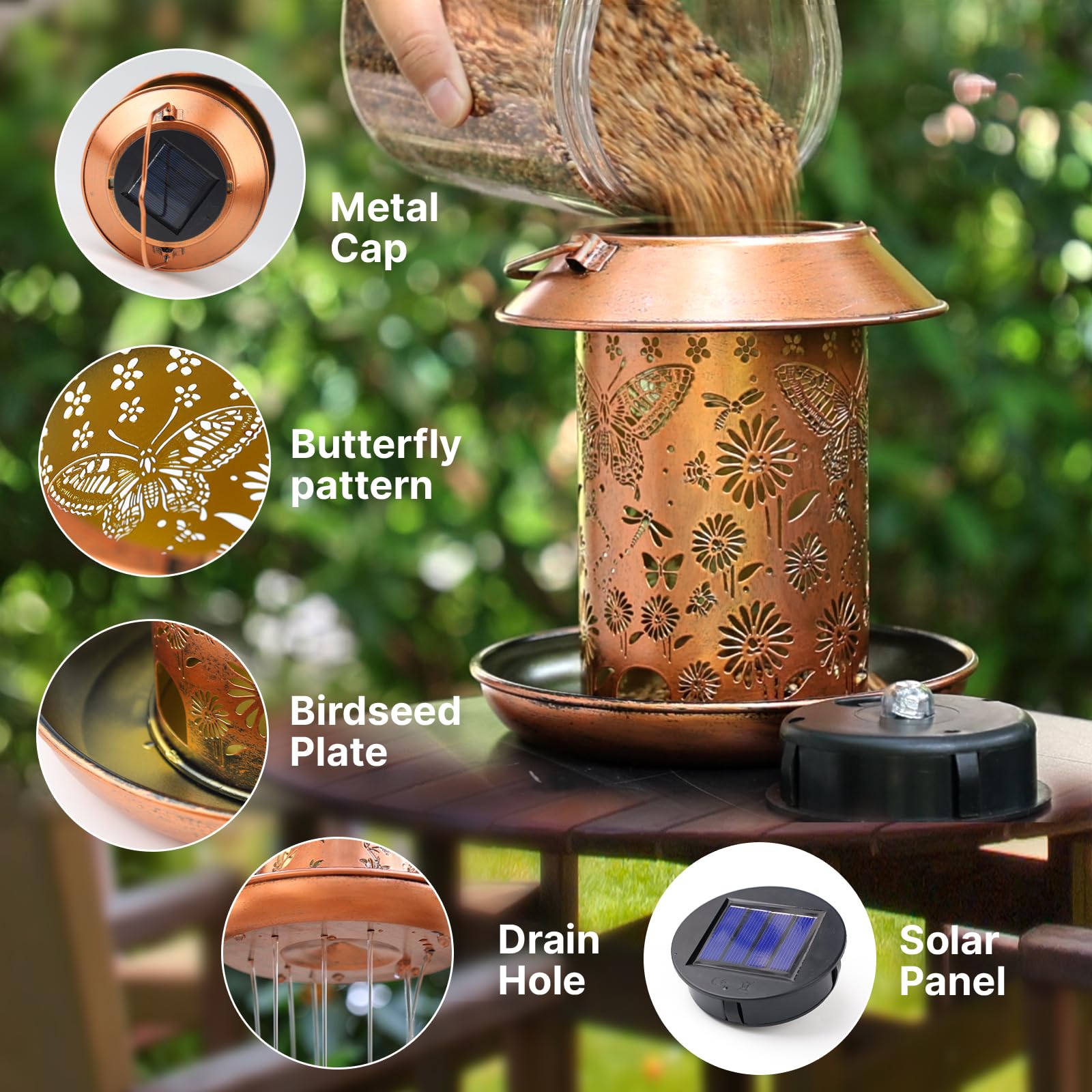 Solar Bird Feeders for Outdoors Metal Lanterns Outdoor Waterproof Hanging Garden Decor