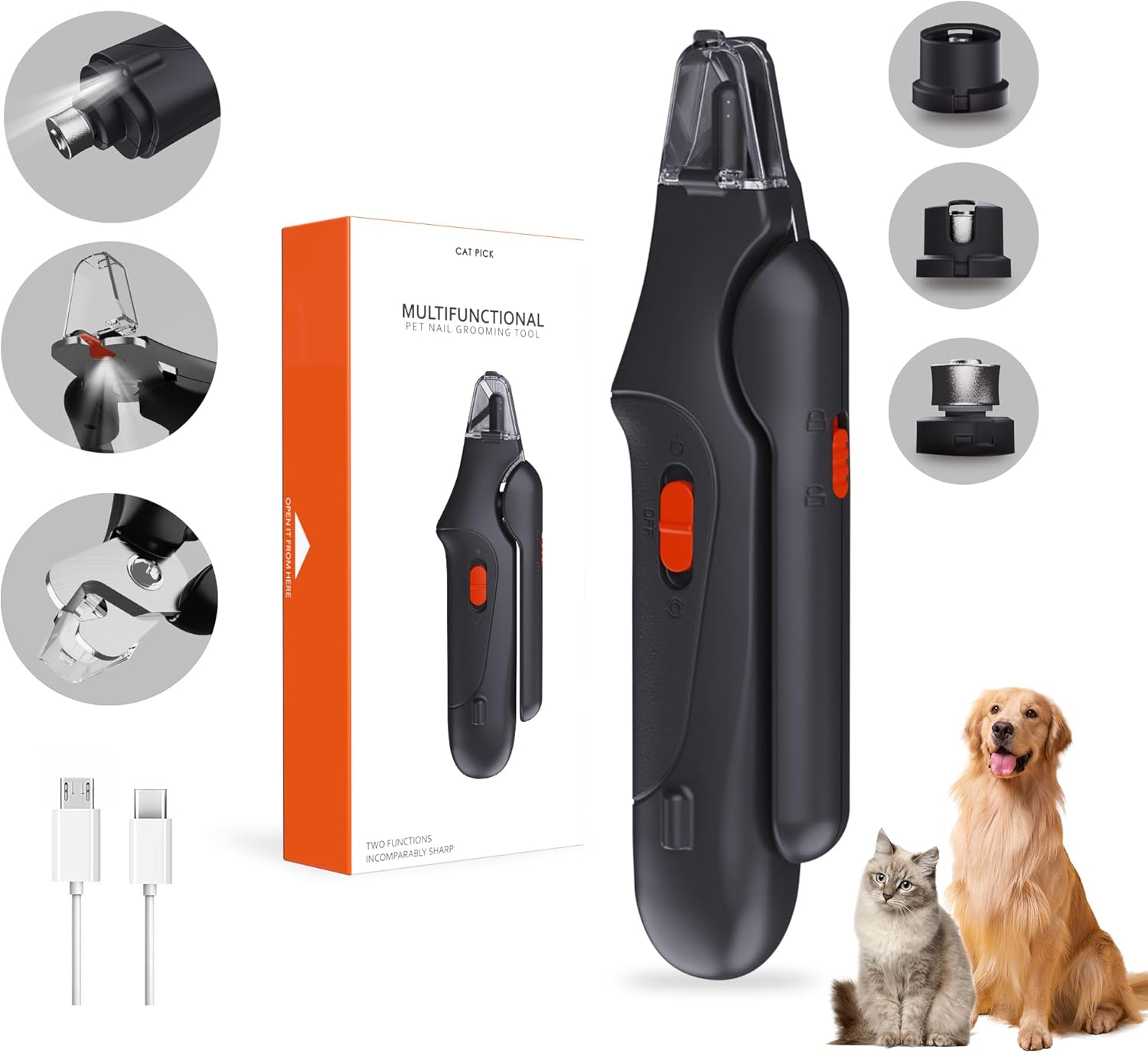 👍Last Day Promotion 60% OFF💥2-in-1 Pets Nail Grinder & Pets Nail Clippers Trimmers