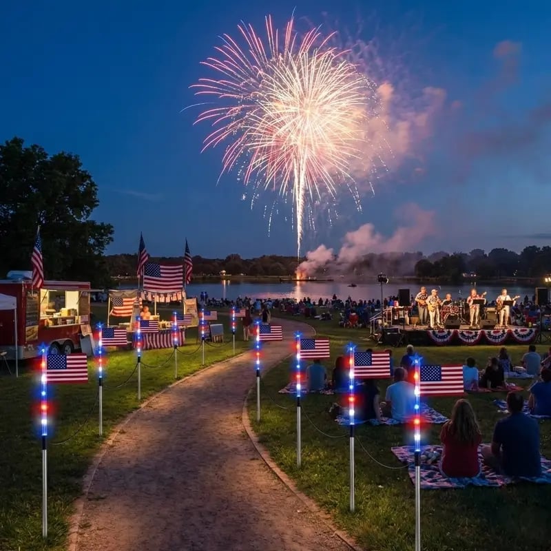 8 Solar American Flag Pathway Lights – Red, White & Blue Yard Glow for 250th Independence Celebration 🇺🇸✨
