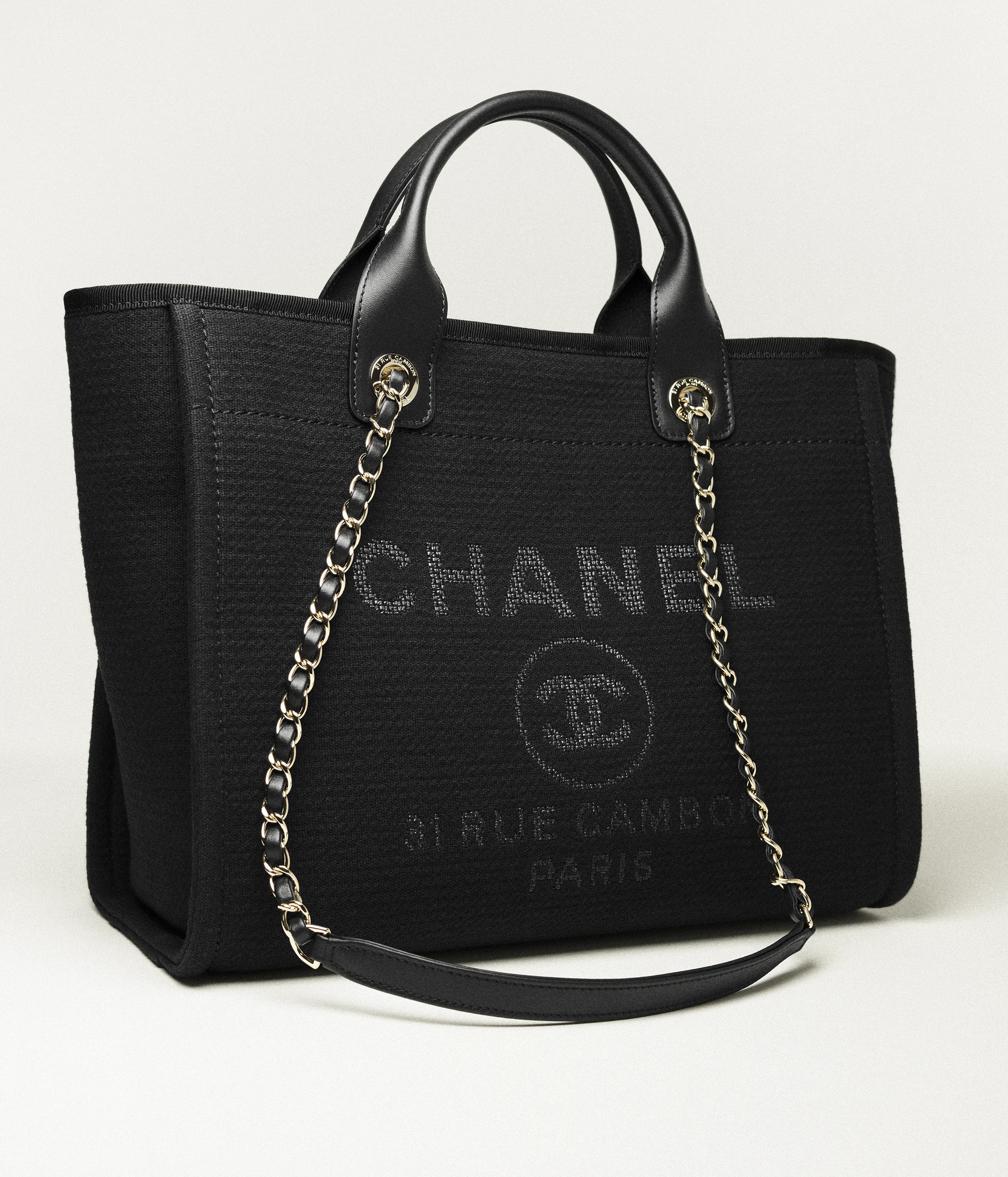 Chanel Shopping Bag Canvas & Gold-Tone Metal Black