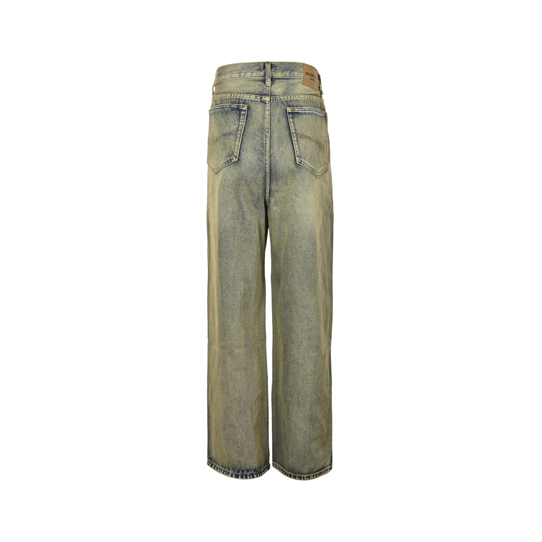 Balenciaga 24Fw washed wide-leg distressed jeans